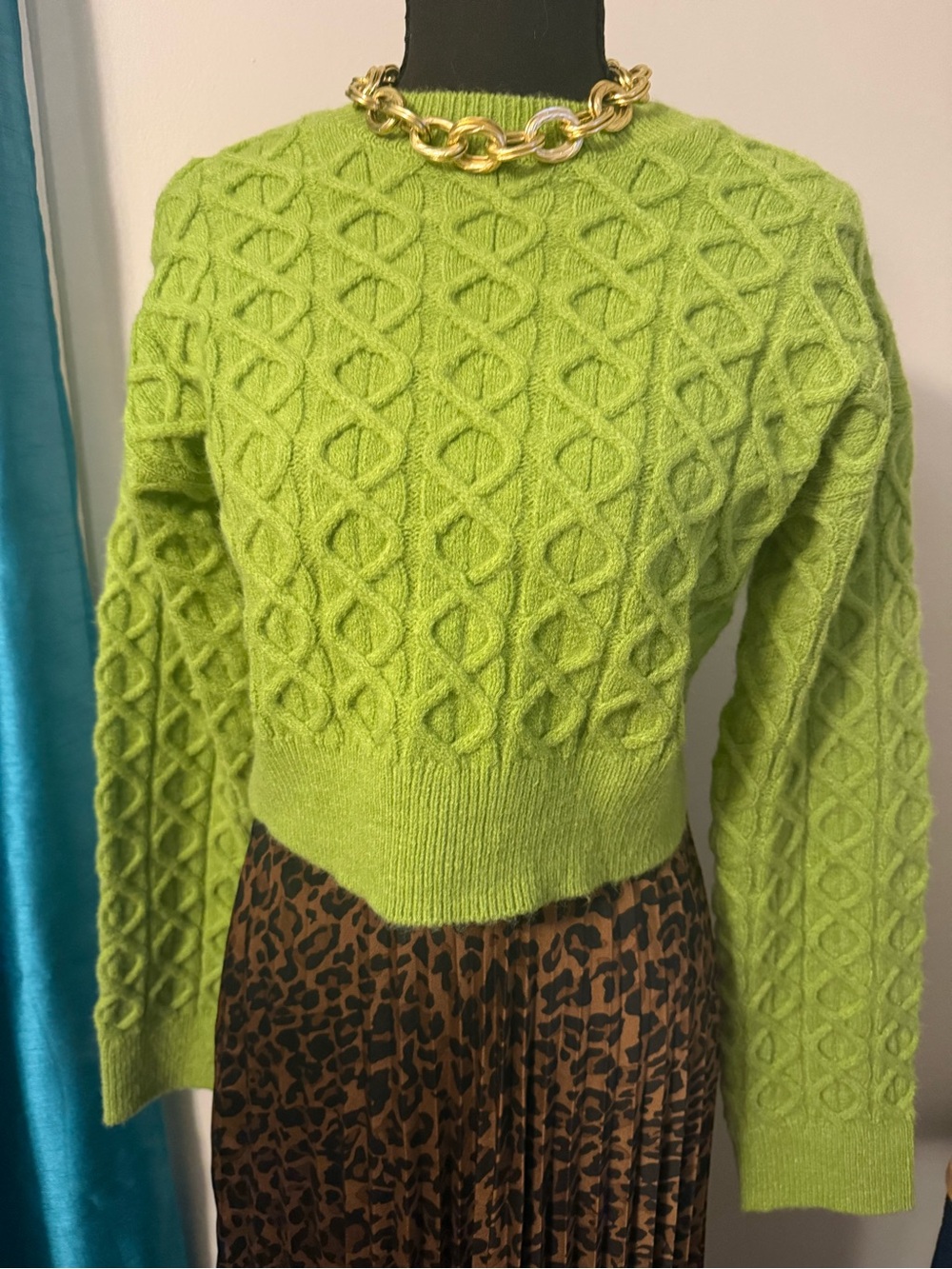 SHEIN Lime Green Cable Knit Cropped Sweater